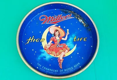 Miller High Life Beer Tray LADY ON CRESCENT MOON Adv Tin Vintage • $79.95