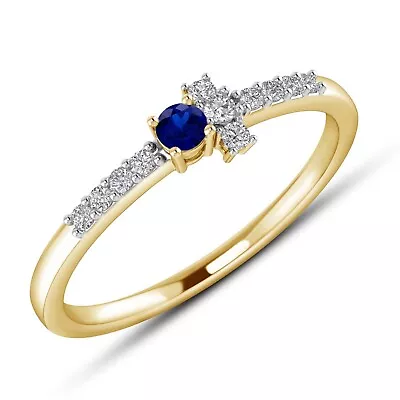 0.14Ct Lab Created Blue Sapphire & Real Diamond Engagement Wedding Ring 10K Gold • $236.71