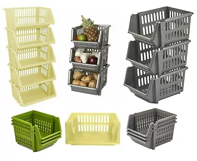 Vegetable Storage Plastic Stacking Basket Stackable Kitchen Fruit Stacker Rack • £6.49