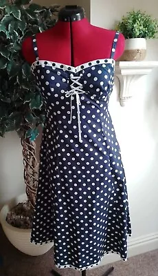 £12.99 • Buy Beautiful Papaya Blue & Cream Polka Dot 60s Style A-Line Dress Size 12