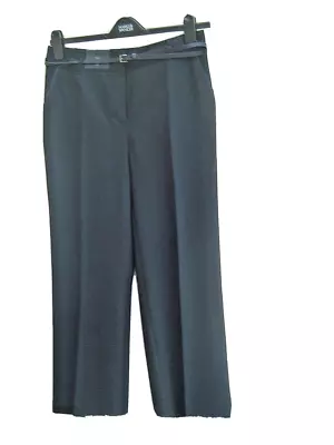 Next High Waist Wide Leg Black Trousers - Size 12 Petite - Narrow Belt Included • £18.99