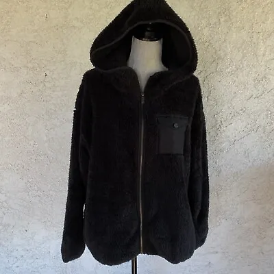 Ugg Kadence Hooded Zip Sheerpa Fleece Jacket Black Women Size Xl Extra- Large • $72.24