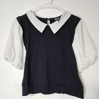 $13.01 • Buy Hot Topic Shirt Womens Small Twofer Top Black Peter Pan Collar Puff Academia