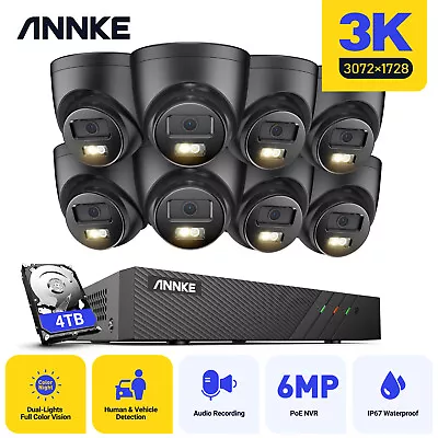 ANNKE 3K Color CCTV Security System 8CH 6MP POE IP NVR Audio Mic Camera Outdoor • £608.99