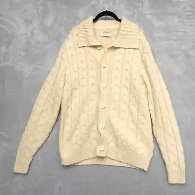 Lord Jeff Vintage Chunky Fisherman Cardigan Sweater Mens L Cable Knit Button USA • $35.99