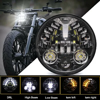Motorcycle 5-3/4  5.75  LED Headlight Halo With Turn Signal For Motorbike • $42.39
