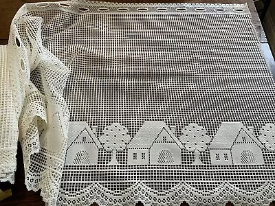 Heritage Gingerbread House 1980s Macrame Ring Curtain Lace Ecru USA 30 X 7.5 Yds • $40