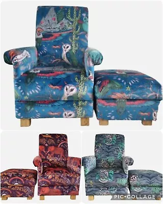 Emma J Shipley Fabrics Chair & Footstool Armchair Animalia Accent Blue Lemur • £499.99