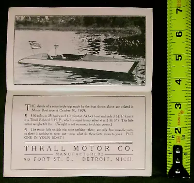 RARE Vintage 1909 THRALL MOTOR CO SALES BROCHURE DETROIT MI USA FLAG BOAT CANOE  • $57.67
