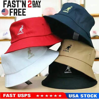 Casual Kangol Washed Bucket Hat Men Women Cotton Flat Top Hats Headwear US SHIP • $4.99