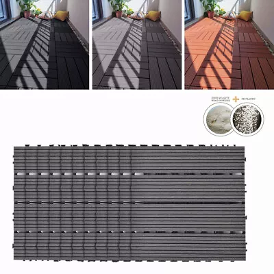 11 Garden Decking Boards Interlocking Composite Flooring Tiles Patio Balcony DIY • £45.95