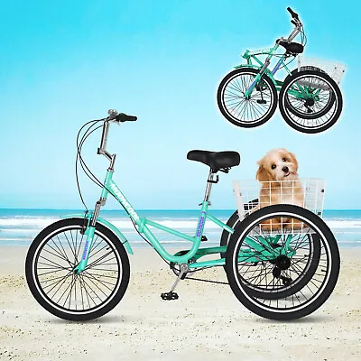 20  Adult 3-Wheel 7Speed Tricycle Folding Bike Bicycle Cruiser W/Shopping Basket • $298.99