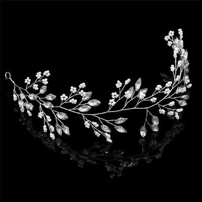 Pearl Crystal Bridal Hair Vine Wedding Headband Hair Band Accessories Headdr  Sb • £6.38