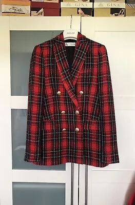Zara Tartan Red Jacket Blazer Size Xs • £28