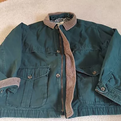 Vintage Eddie Bauer Coat Mens Large Green Canvas Corduroy Barn Chore Jacket 90s • $52