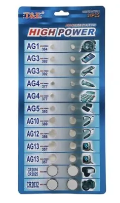 24 Assorted Button Cell Watch Battery Batteries Ag 1 / 3 / 4 / 10 / 12 / 13 Uk • £0.99