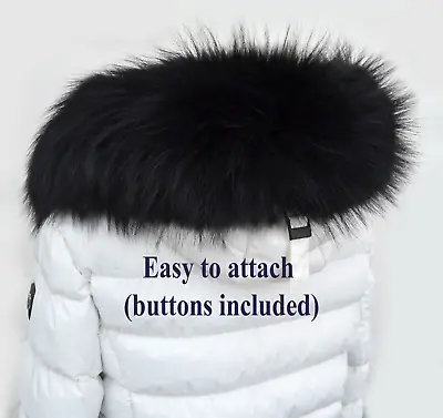 Extra Large Real Raccoon Fur Trim Scarf For Hood Whole Skin Fox Fur Collar Black • $89