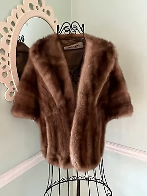 1950s Brown Mink Fur Wrap Stole Shrug Short Jacket Vintage Bride Wedding Mob Wif • $129