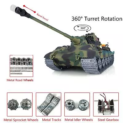 Henglong 1/16 Customized 3888A King Tiger 7.0 RC Tank Metal Wheels Barrel Recoil • $354.90