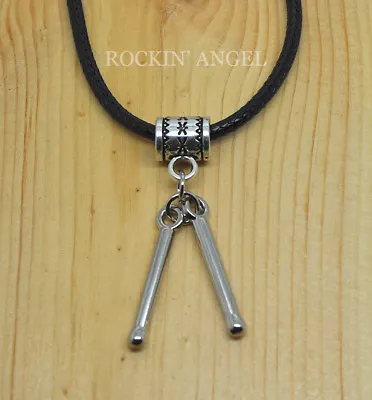 Rhodium Plated Drum Sticks Pendant  Necklace Ladies Mens Girls Boys Gift Music • £5.49