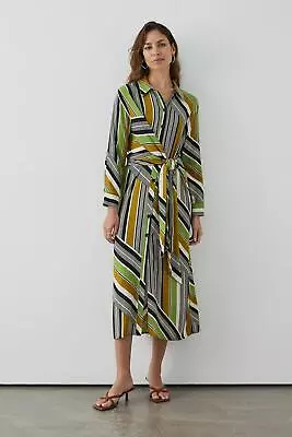 Principles Lime Stripe Print Tie Front Shirt Shift Dress • £16.80