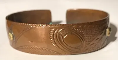 Alaska Northwest Coast Haida Engraved Bird Copper Gold Nugget Cuff Bracelet • $475