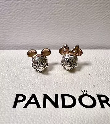 Genuine PANDORA ESSENCE Rose Gold Disney Minnie & Mickey Mouse Charm VGC BOXED • £45