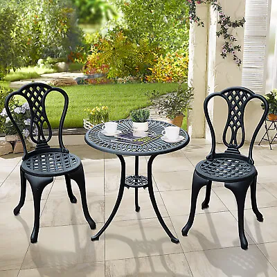 £136.99 • Buy Aluminium Cafe Bistro Set Garden Furniture Table And Chair 3pc Patio Cast Black