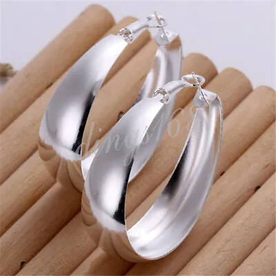 925Sterling Silver Tarnish-Free 47*35mm Medium-Size Very Wide Oval Hoop Earrings • $16.99