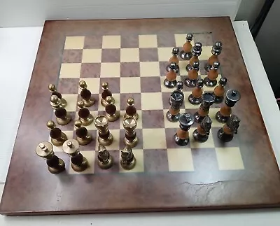 Vintage Italfama Chess Set Brass Silver Wood W/ 16.5”x16.5” Board (READ)  • $314.99