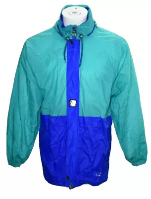 Vintage K Way Mens Medium Blue Colorblock Packable Full Zip Windbreaker Jacket • $27.77