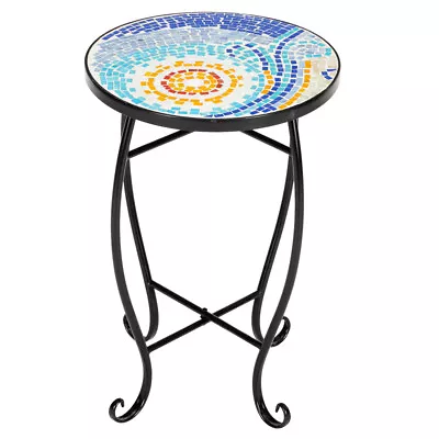 Round Terrace Bistro Table Hawaiian Inlaid Color Glass Sun Mosaic Plant Table • $42.89