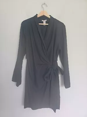 H&M Womens Sz L Linen Blend Wrap Tie Tunic Shirt Black • $18.45