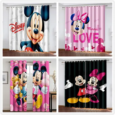 £30.60 • Buy Boys Girls Curtains Drapes Minnie Mickey Mouse Blackout Curtains Ring Top Eyelet