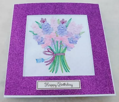 Complete Handmade Machine Embroidery Birthday Card Bouquet Of Lavender • £3.50