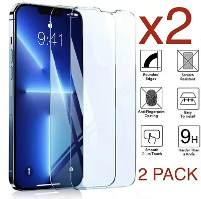 $4.50 • Buy 2x Tempered Glass Screen Protector IPhone 14 13 12 11 Pro Max XS XR X SE 8 Plus