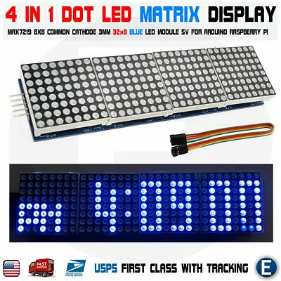 Matrix BLUE Led Display Module Max7219 5p Line 8x32 4 In 1 Arduino Compatible US • $8.20