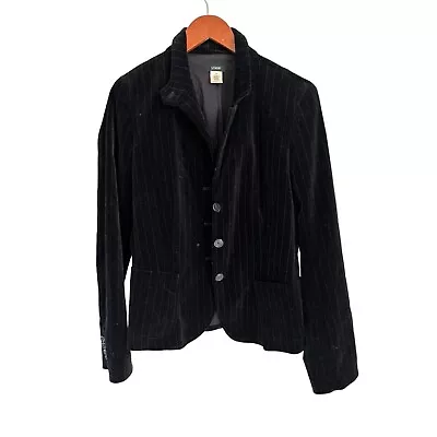 J. Crew Velvet Hacking Jacket Blazer 3 Button Pinstripe Full Lined Black Size 10 • $49.99