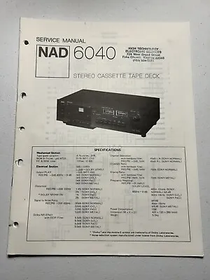 NAD Electronics 6040 Cassette Tape Deck Service Manual Vintage Original Player • $14.99