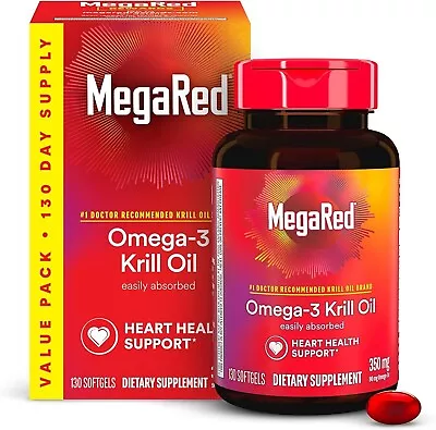 130 MegaRed Omega-3 Krill Oil Softgels EPA & DHA Exp. 07/25 • $24.88