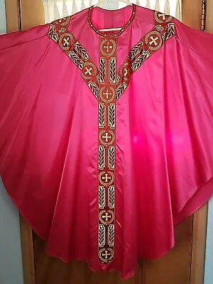 Catholic Vintage Red & Gold Cross IHS Christ  Altar Vestment #64 • $229.99