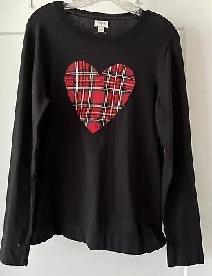 J Crew BC577 NWT Woman's Sz Large Festive Red Tartan Heart Teddie Sweater Soft! • $24.99