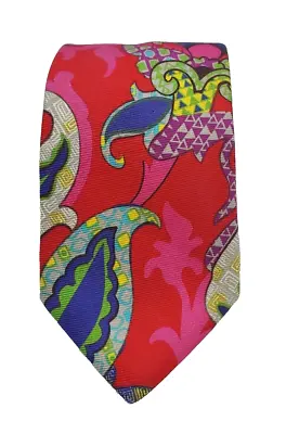 ETRO Milano 100% Silk Necktie Red Colorful Bright Paisley 60.5  L X 3.25  W • $39.99