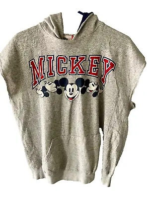 DISNEY MICKEY MOUSE LIGHT GRAY HOODIE SWEATSHIRT SIZE L MADE IN USA VINTAGE 90s • $13.75