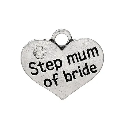 5 Antique Silver Step Mum Of Bride Heart Charms~pendants~wine Glass Charm (16)uk • £1.70