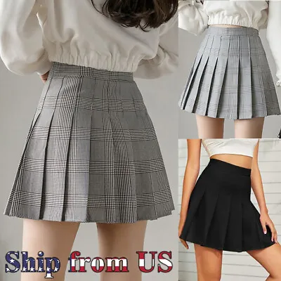Women Lady Basic Mid Waist Mini Flared Pleated Skater Short Skirt Dress Clubwear • $14.99