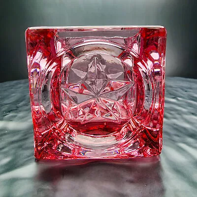 Vintage Viking Glass Red Star Cube Votive Candle Holder Ruby 2.5  Decor 🕯️✨ • $79.95