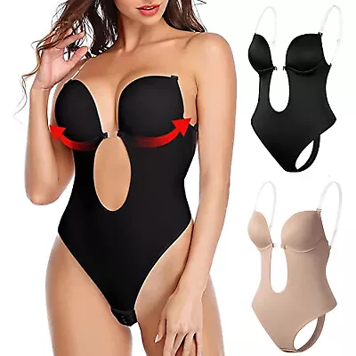 Invishaper Backless Body Shaper Bra For Women U Plunge Seamless Thong Bodysuits • $16.14