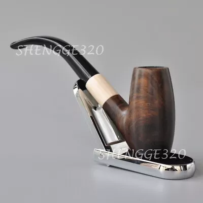 Ebony Wooden Tobacco Pipe Spindle Chimney Smooth Surface Long Bent Stem • $11