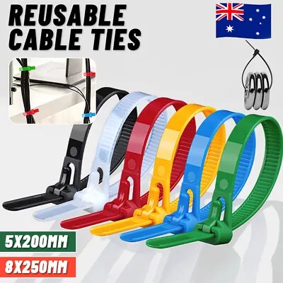 Cable Zip Ties Nylon Plastic Heavy Duty Releasable Reusable Wrap Wire Removable • $6.99